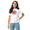 T-shirt de criança branca Red Hot Chili Peppers com o logótipo da banda: um asterisco vermelho no centro, rodeado pelo nome da banda em preto.