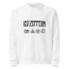 Sweatshirt branca de gola redonda (crewneck) com o logo da banda SOUNDGARDEN em letras vermelhas e o emblema Sunburst (Superunknown) em amarelo e preto no centro do peito.