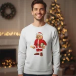 Sweatshirt unissexo branca com estampa de ursinho Teddy vestido de Pai Natal, design exclusivo Very Fashion.