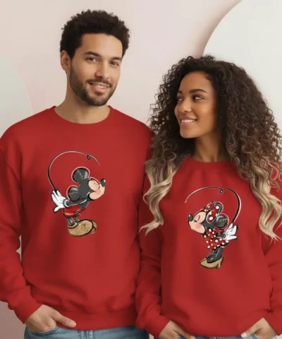 Sweatshirt unissexo de casal Mickey & Minnie, ideal para o Dia dos Namorados