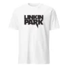 T-shirt branca unissexo com o logótipo dos Linkin Park em preto no centro.