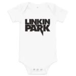 Body para bebé branco com o logótipo da banda Linkin Park estampado a preto no centro.