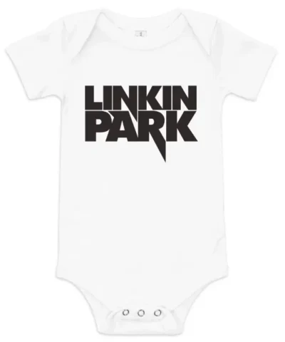 Body para bebé branco com o logótipo da banda Linkin Park estampado a preto no centro.