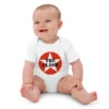Body para bebé branco de manga curta com o logótipo da banda The Clash (nome da banda em preto sobre uma estrela branca dentro de um círculo vermelho).