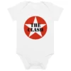 Body para bebé branco de manga curta com o logótipo da banda The Clash (nome da banda em preto sobre uma estrela branca dentro de um círculo vermelho).